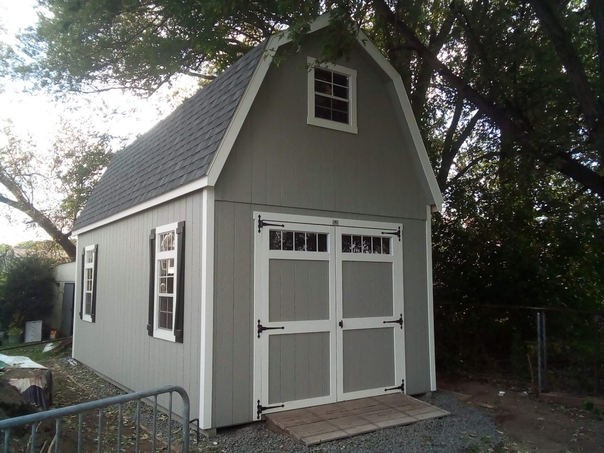 two story shed with double doors