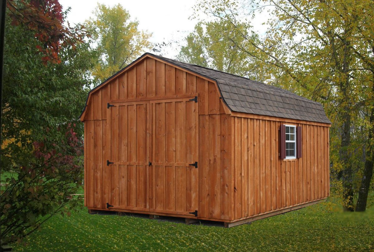 stained wooden storage shed