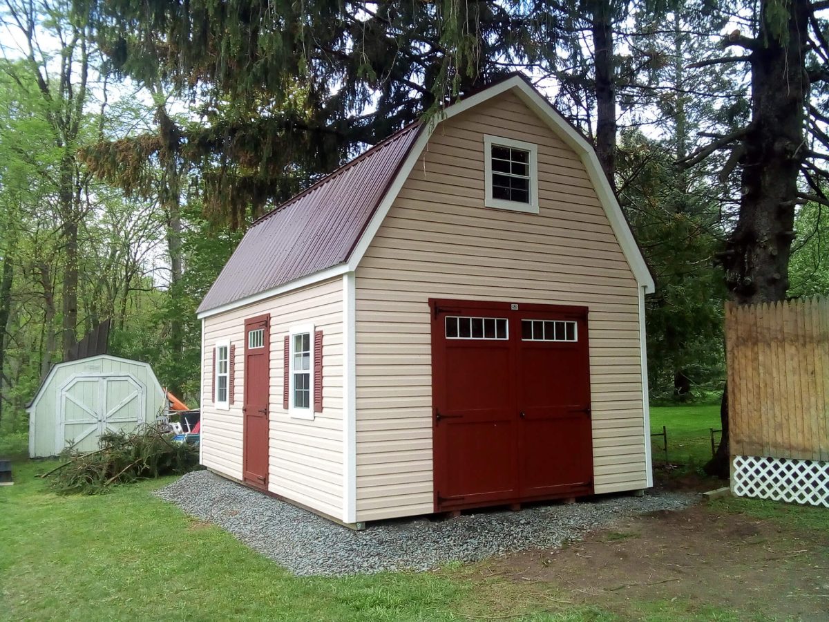two story shed with metal roof