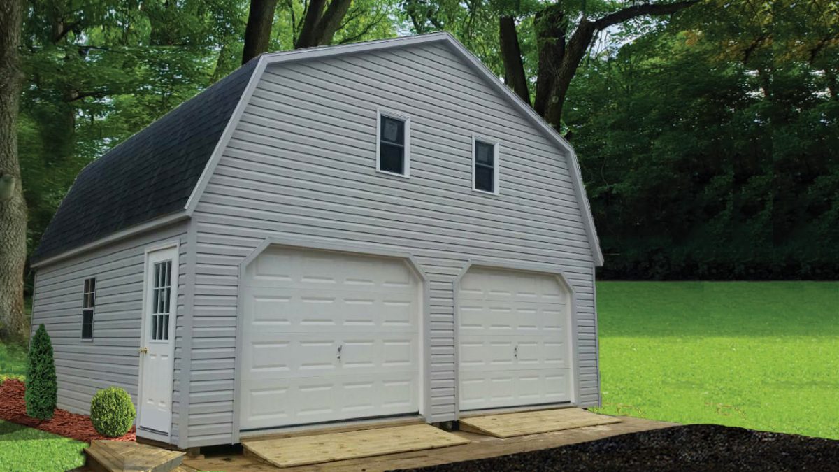 grey two story shed